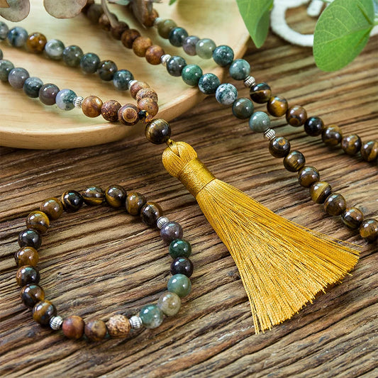 Mala Tibétain en Pierres Oeil de Tigre Jaune