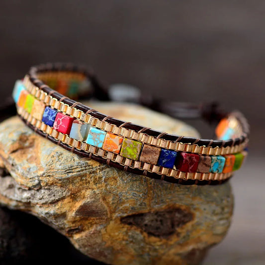 Bracelet Bohème 7 Chakra Pierre Carrée