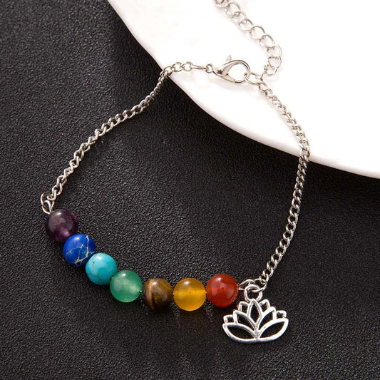 Bracelet 7 Chakras Lotus en Argent
