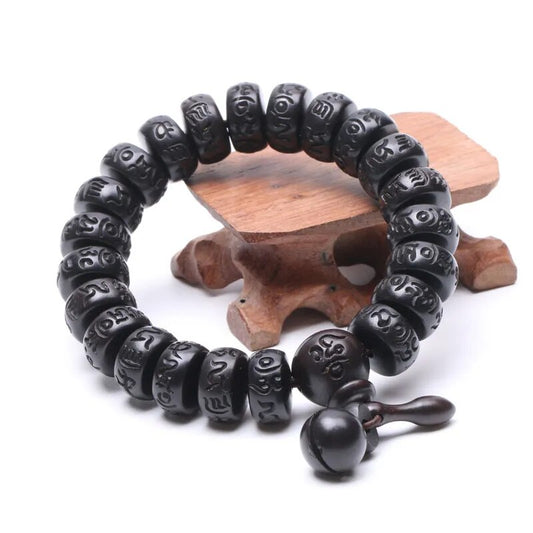 Bracelet Mala Perles en Bois Gravé