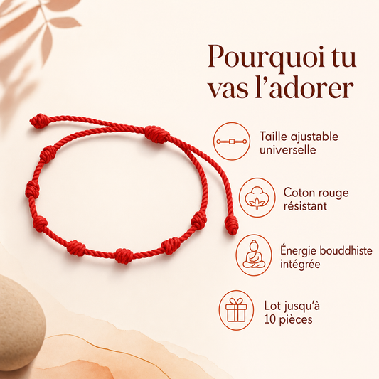 Bracelet Fil Rouge 7 Noeuds : benefices cles