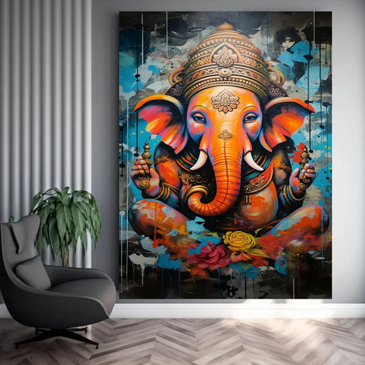 Tableau Ganesh 2 imprimé haute définition, composition graphique contrastée