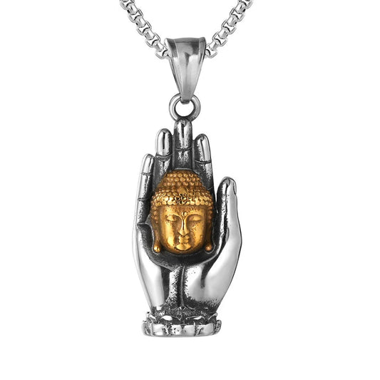 Collier pendentif mudra bouddhiste avec chaîne 60 cm en acier 316L