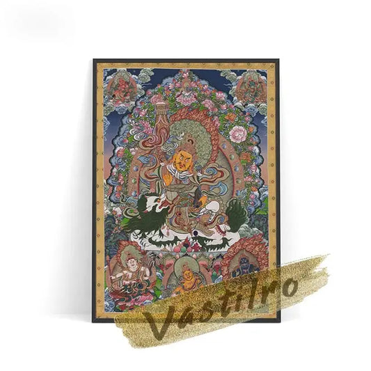 Tableau Thangka tibétain format 13x18 cm sans cadre, détail iconographie bouddhiste