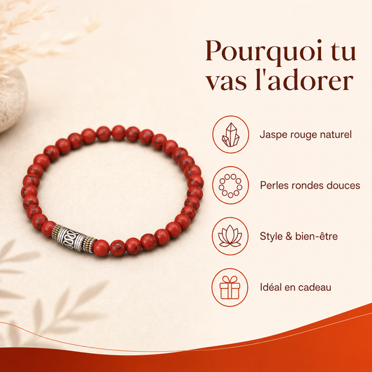 Bracelet tibétain jaspe rouge perles naturelles 8 mm bénéfices