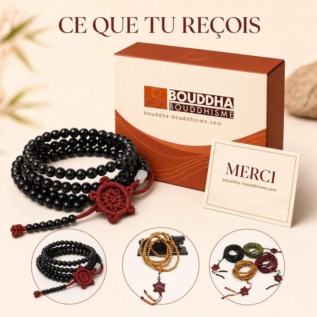Mala Tibétain en bois de santal : packaging concept (non contractuel)