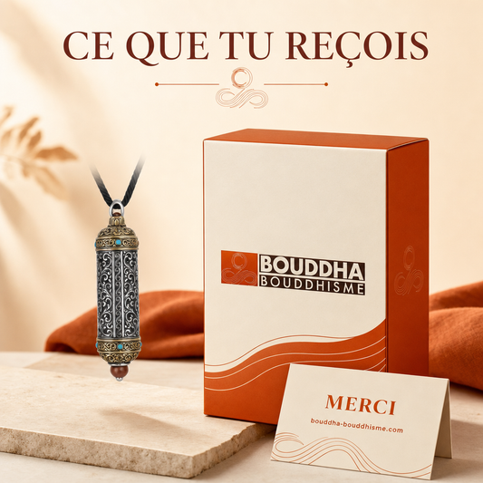 Amulette Bouddha : packaging concept (non contractuel)