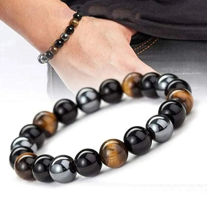 Bracelet de protection perles oeil de tigre, obsidienne, hématite