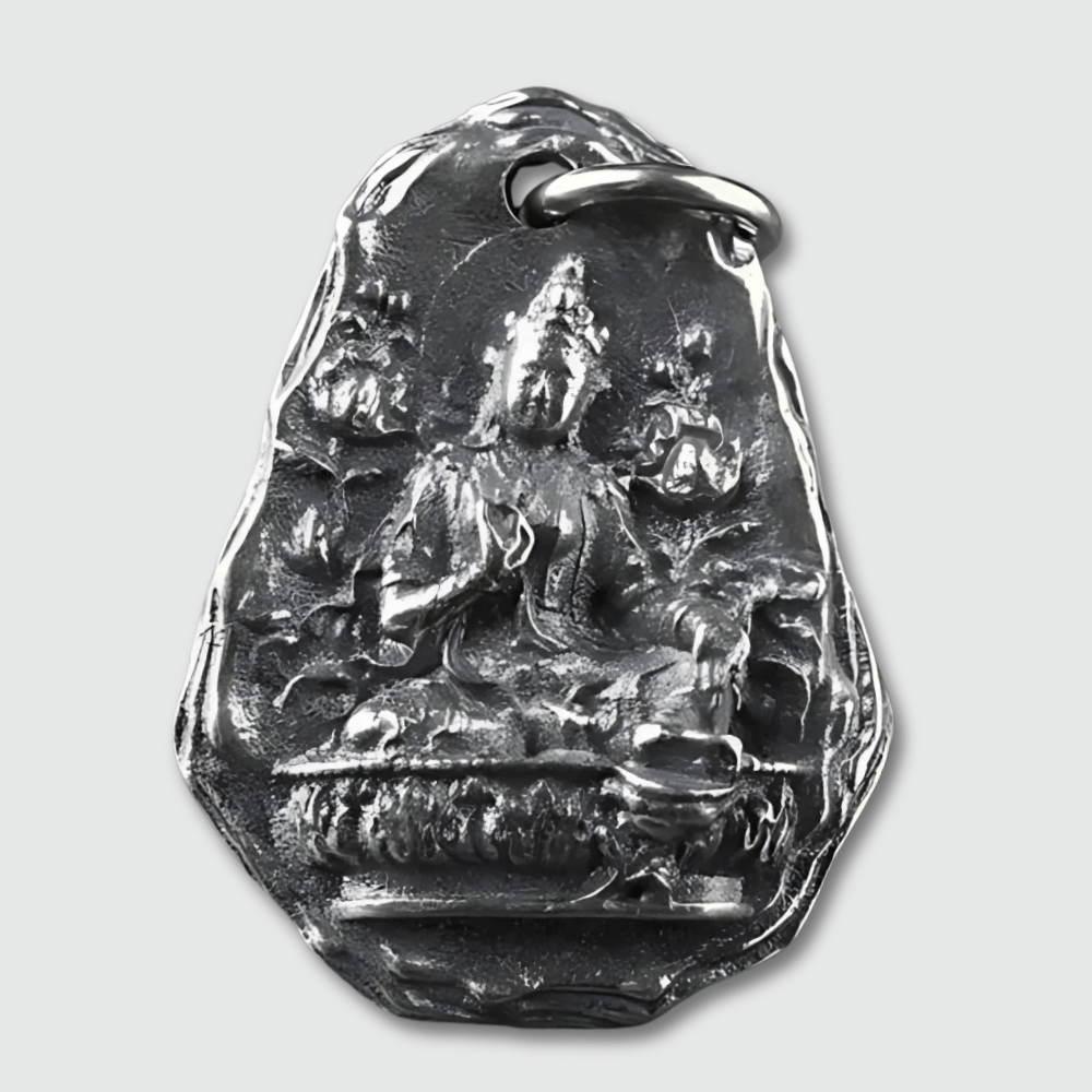 Amulette bouddhiste porte-bonheur en argent sterling 925 motif Tara Verte tibétaine