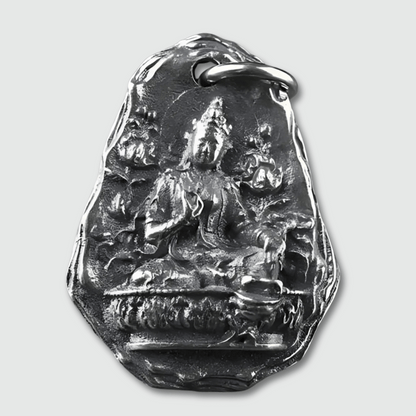 Amulette bouddhiste porte-bonheur en argent sterling 925 motif Tara Verte tibétaine