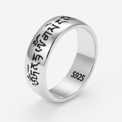 Bague argent Tibet 5 mm, argent massif artisanal, vue de face