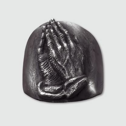 Bague Namaste acier inoxydable motif anjali mudra vue de face