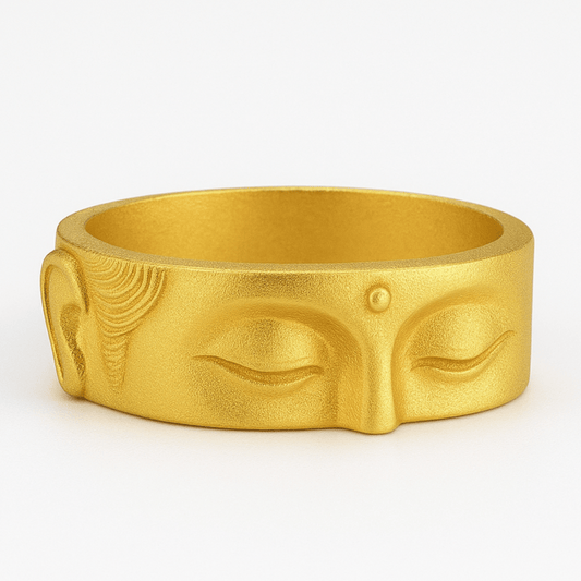 Bague yeux de bouddha finition argent, motif Budha Chakshu ciselé en relief