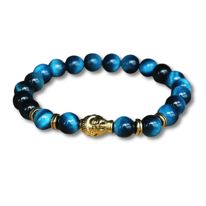 Bracelet Bouddha Perles Oeil de tigre Bleu