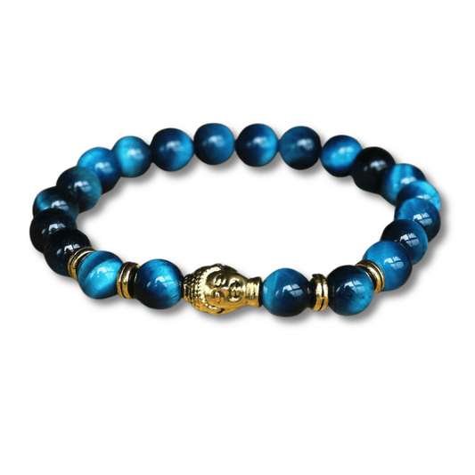 Bracelet Bouddha Perles Oeil de tigre Bleu