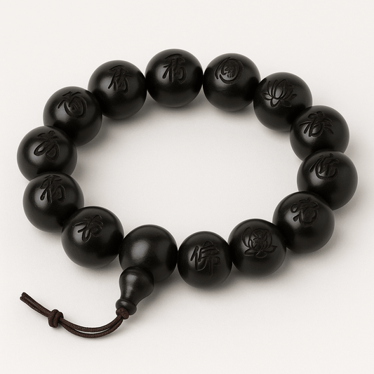Bracelet mala en ébène naturel 108 perles nœud guru cadeau offert