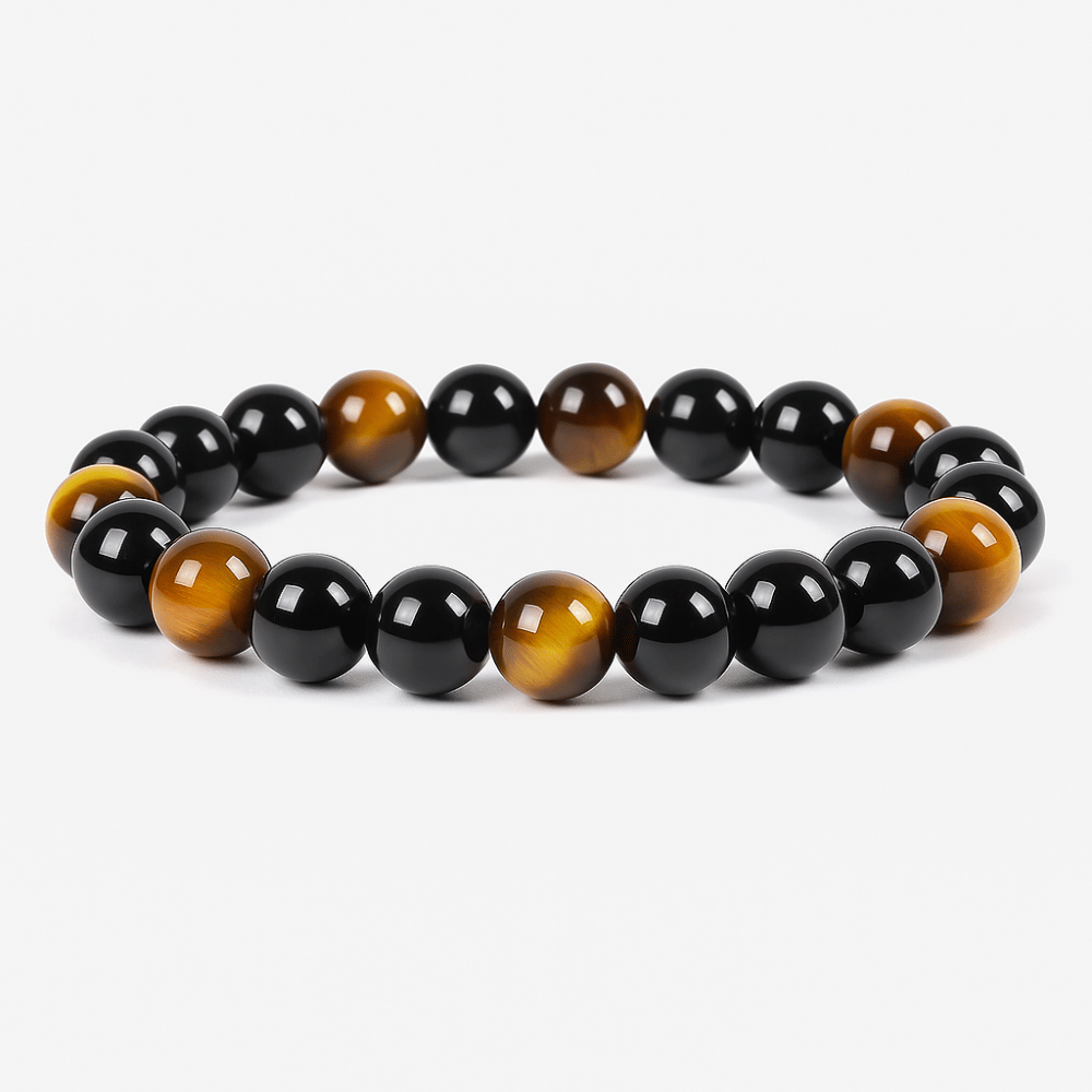 Bracelet de protection perles oeil de tigre, obsidienne, hématite