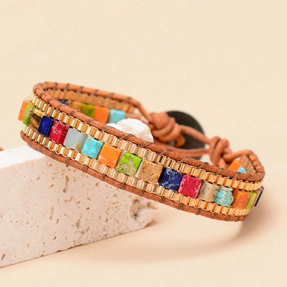 Bracelet Bohème 7 Chakra Pierre Carrée