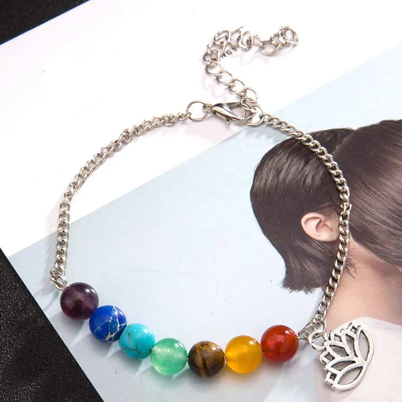 Bracelet 7 Chakras Lotus en Argent