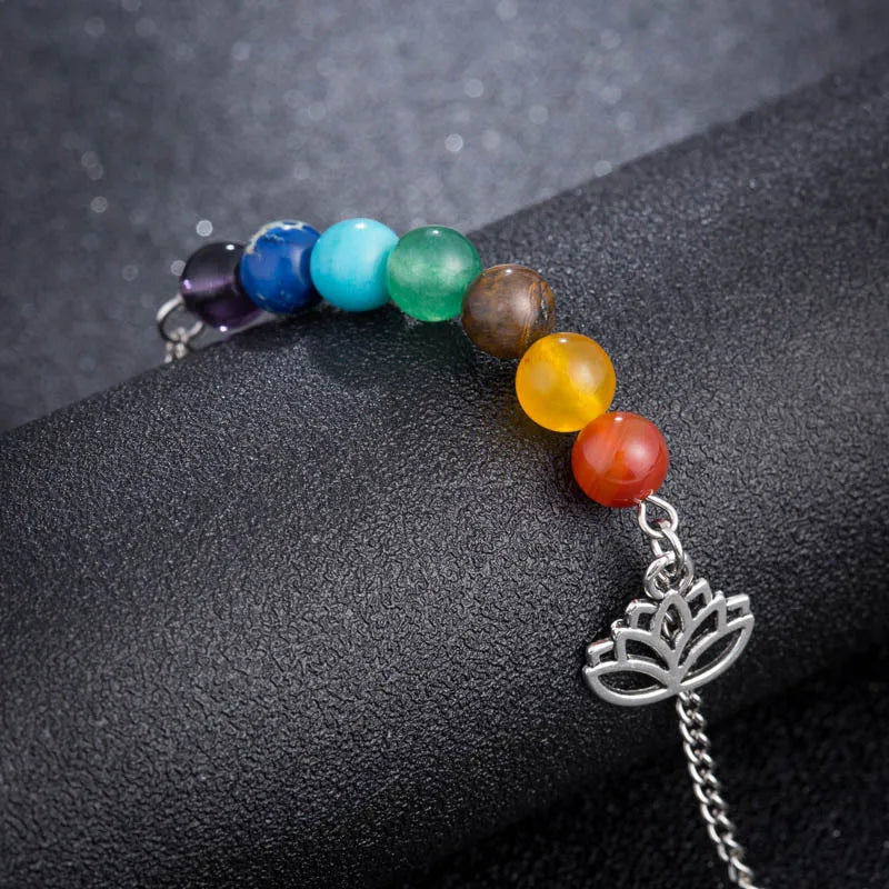 Bracelet 7 Chakras Lotus en Argent