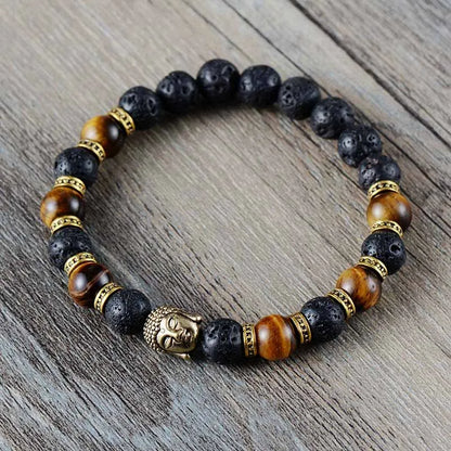 Bracelet Bouddha Oeil de Tigre Et Pierre de Lave