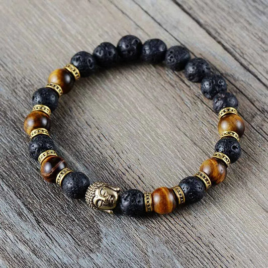 Bracelet Bouddha Oeil de Tigre Et Pierre de Lave
