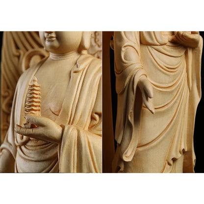 Grande statue de Bouddha en bois massif