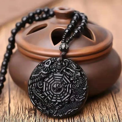Amulette Bouddhiste Ying Yang Noir