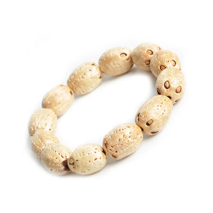 Bracelet bouddhiste tibétain graine de bodhi sur cordelette tressée, vue de face