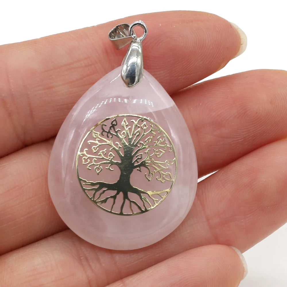 Pendentif Arbre de Vie agate noire, surface mate profonde, collier pierre naturelle