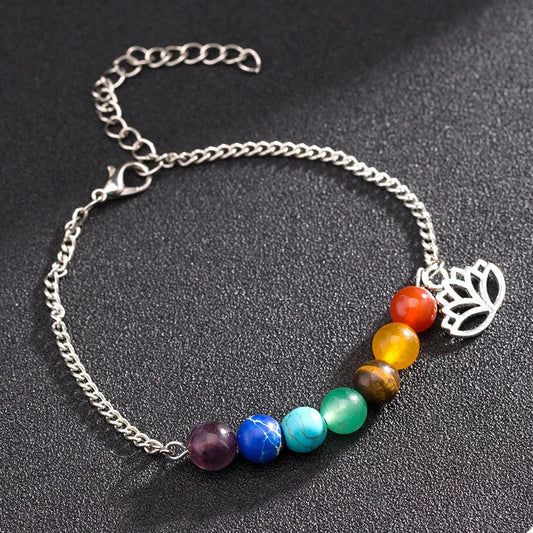 Bracelet 7 Chakras Lotus en Argent