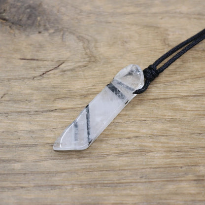 Collier quartz rutilé inclusions dorées pendentif cuivre rectangle