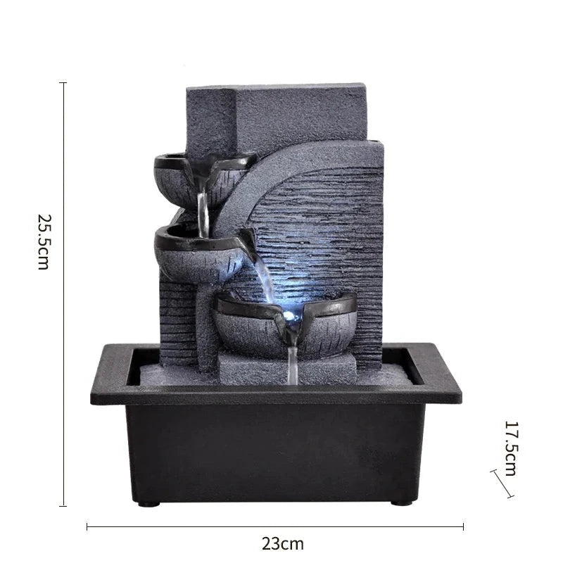 Fontaine à eau zen résine haute densité coloris gris, détail pompe et cascade