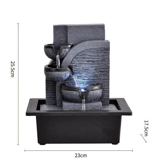 Fontaine à eau zen résine haute densité coloris gris, détail pompe et cascade