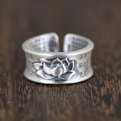 Bague bouddhiste lotus portée au doigt, style vintage unisexe