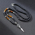 Collier Bouddhiste Pointue Oeil de Tigre Et Pierre de Lave