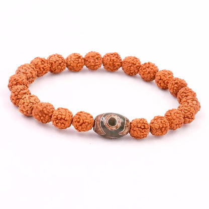 Bracelet Mala Rudraksha avec Perle Dzi Œil Tibétain