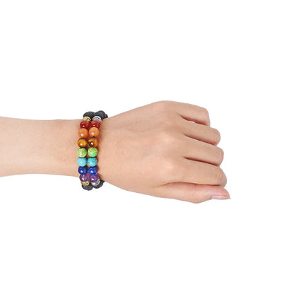 Bracelet 7 Chakras Pierre de Lave Et Arbre de Vie