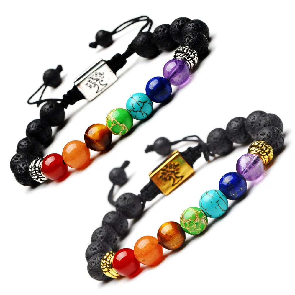 Bracelet 7 Chakras Pierre de Lave Et Arbre de Vie