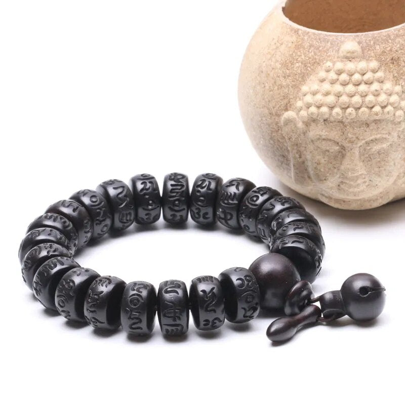 Bracelet Mala Perles en Bois Gravé