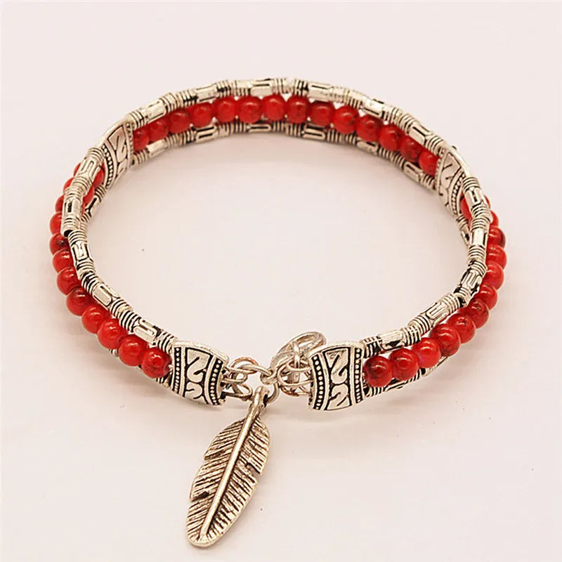 Bracelet tibétain vintage femme coloris rouge symbolique bouddhiste
