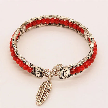 Bracelet tibétain vintage femme coloris rouge symbolique bouddhiste