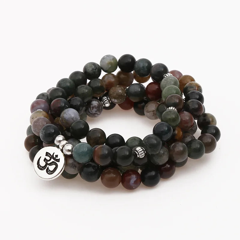 Collier Mala Tibétain en Agate Indienne