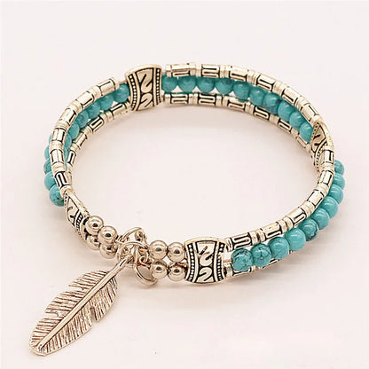 Bracelet tibétain vintage femme coloris bleu et noir détail métal