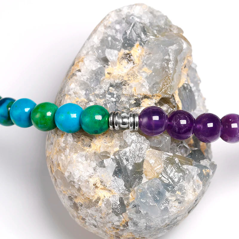 Collier Mala Chrysocolle Et Améthyste
