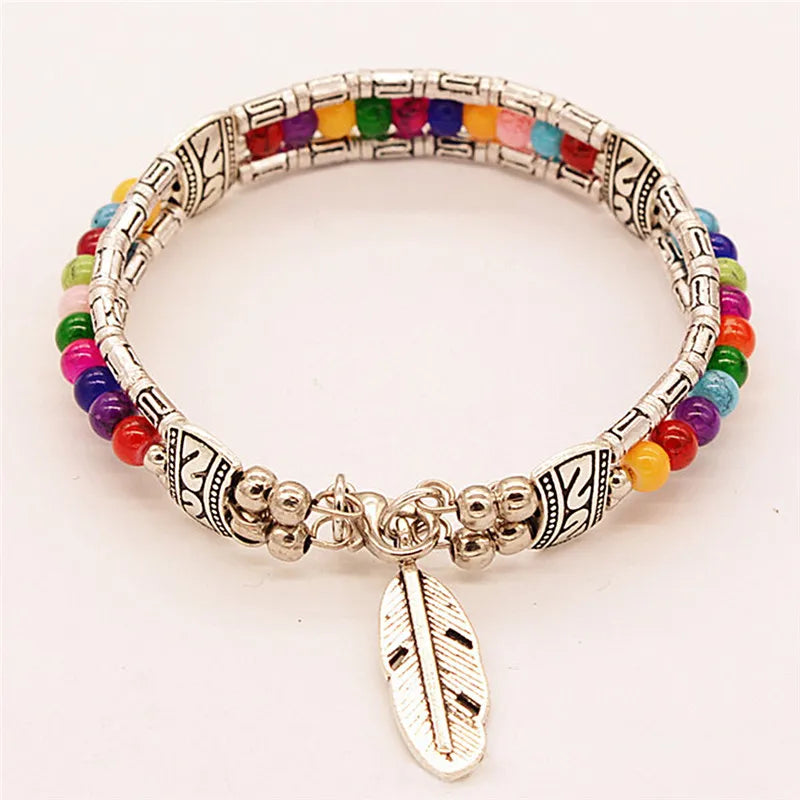 Bracelet tibétain vintage femme coloris chakra multicolore drapeaux prières