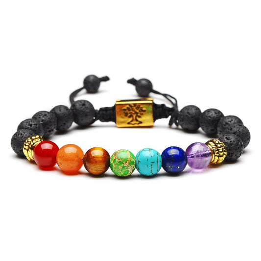 Bracelet 7 Chakras Pierre de Lave Et Arbre de Vie