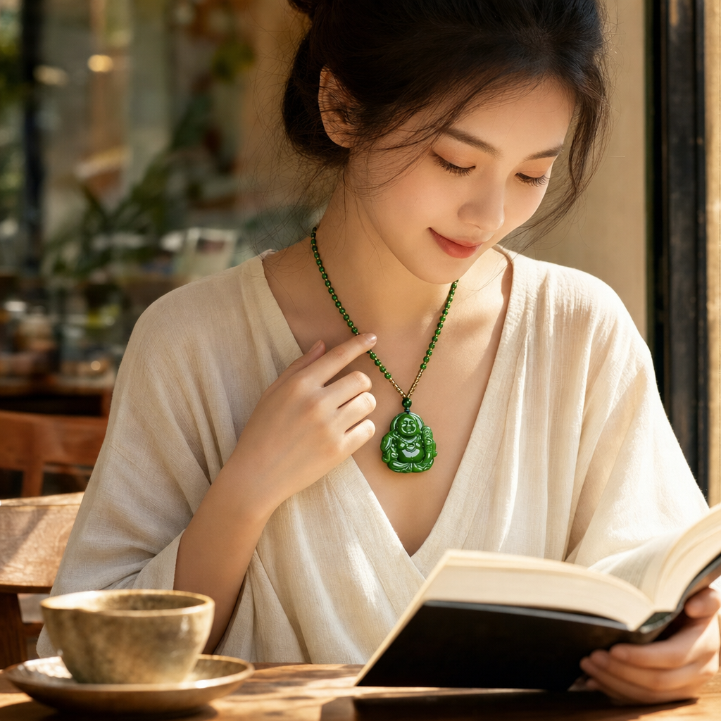 Pendentif en Jade Bouddha en situation