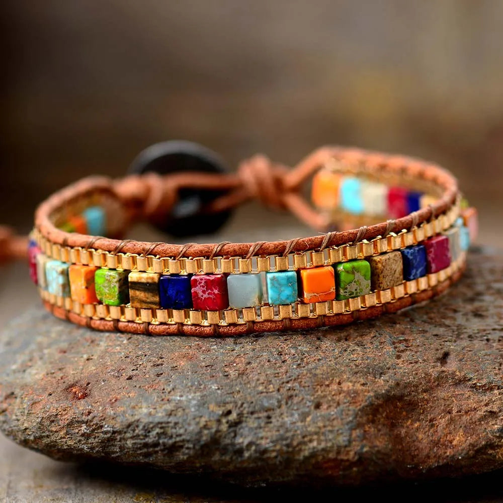 Bracelet Bohème 7 Chakra Pierre Carrée