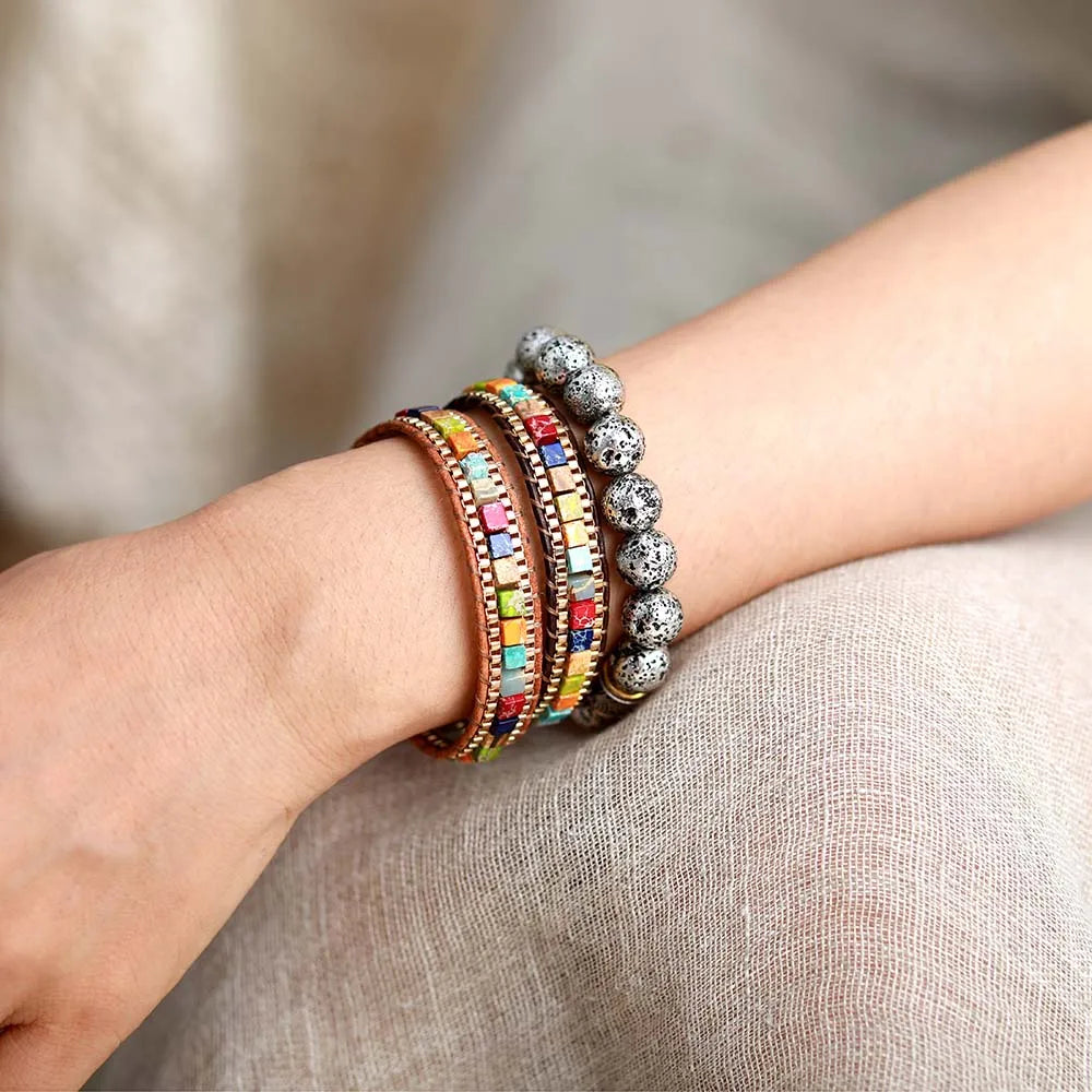 Bracelet Bohème 7 Chakra Pierre Carrée